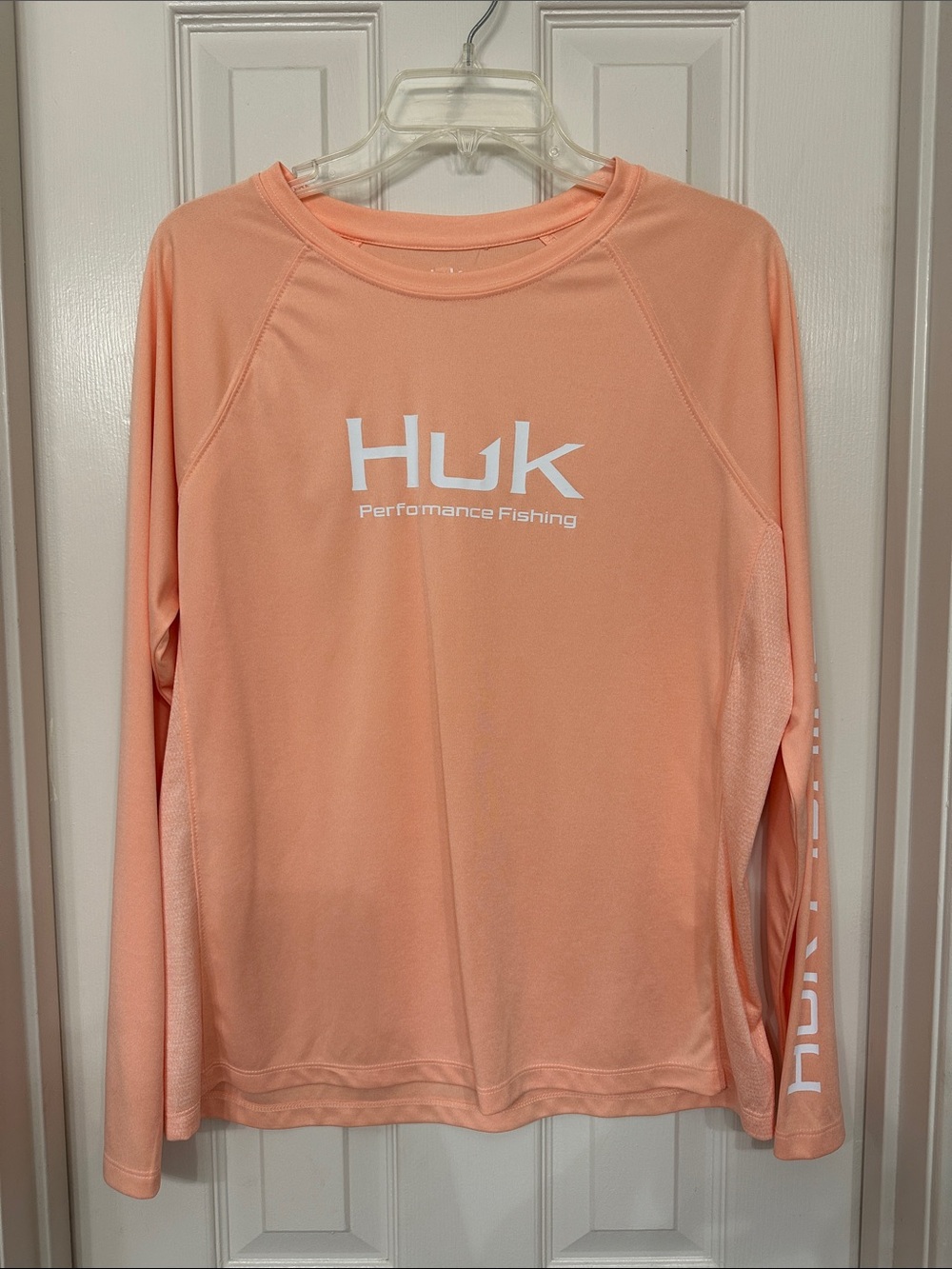 Huk Women's Long-Sleeve Performance Top - Peach with White Logo